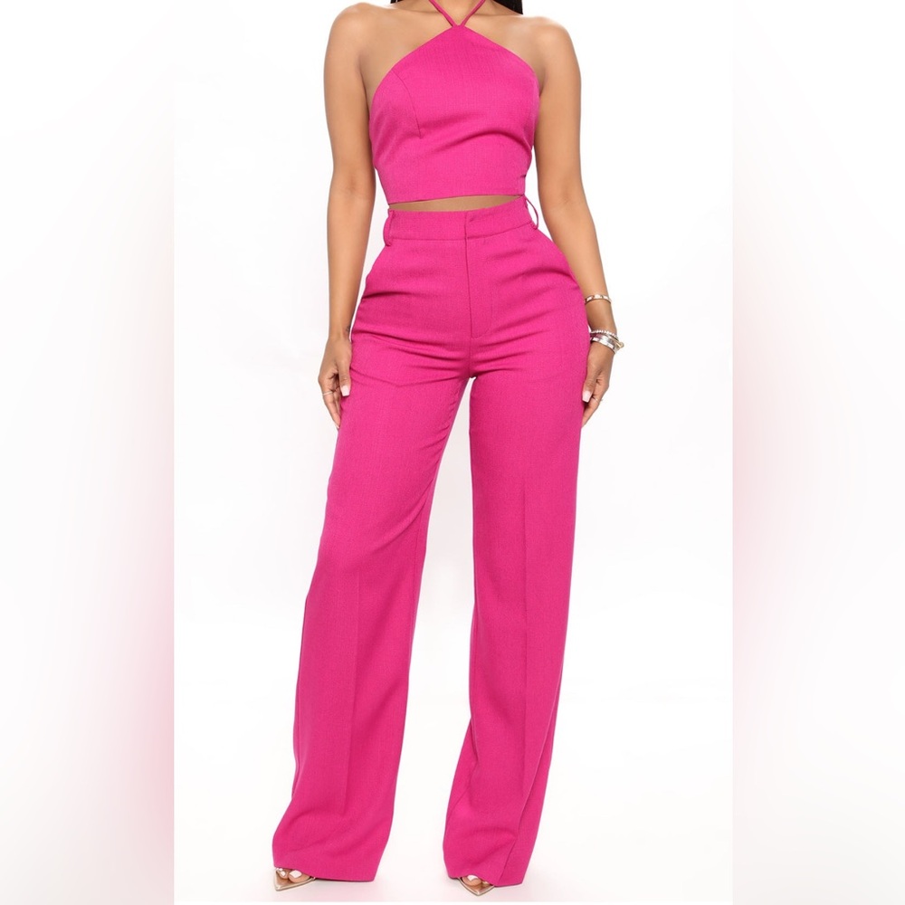 Fashion Nova Pink Wide Leg Linen Set Pants/Halter Top
